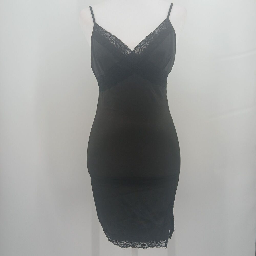 womans Ragstock Black Lace Trim Mini Slip Dress Size Small Y2K Style